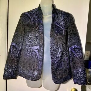 Coldwater Creek Blue and Silver Jacquard Patterned Jacket Blazer Sz 6-8